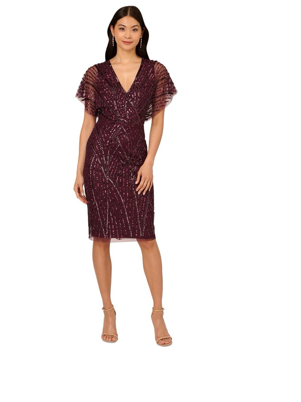 Adrianna Papell Size 20W NWT Burgundy Flutter Sleeve Dress Cocktail GALA MOB